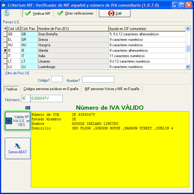 Verificación de NIF nacionales y de operadores intracomunitarios