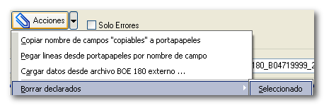 Opción “Borrar declarados → Seleccionado”