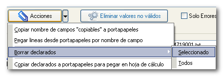 opción “Borrar declarados → Seleccionado”
