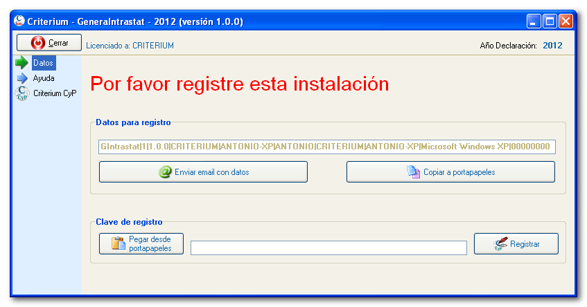 Datos para registro