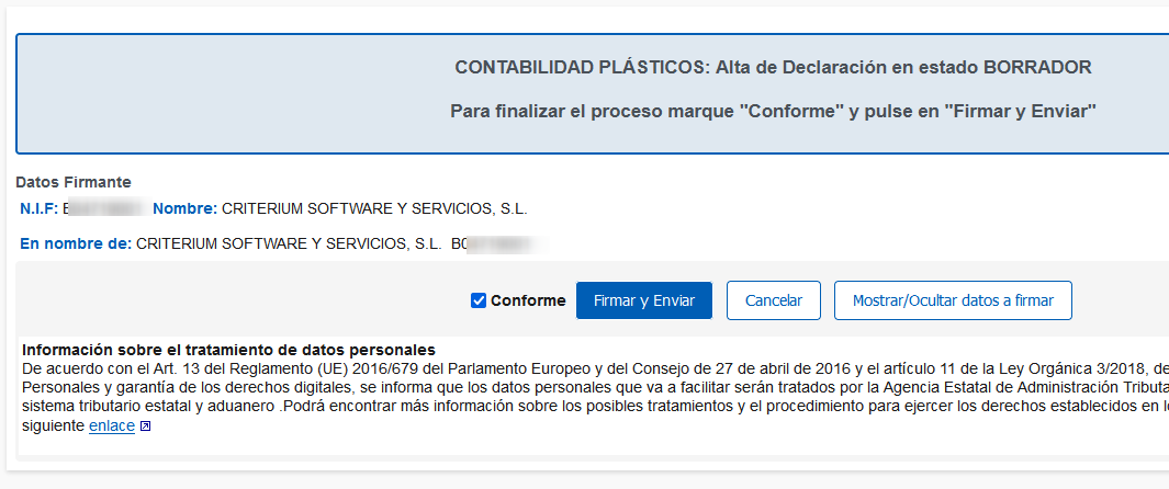 Firma de alta de declaración inicial