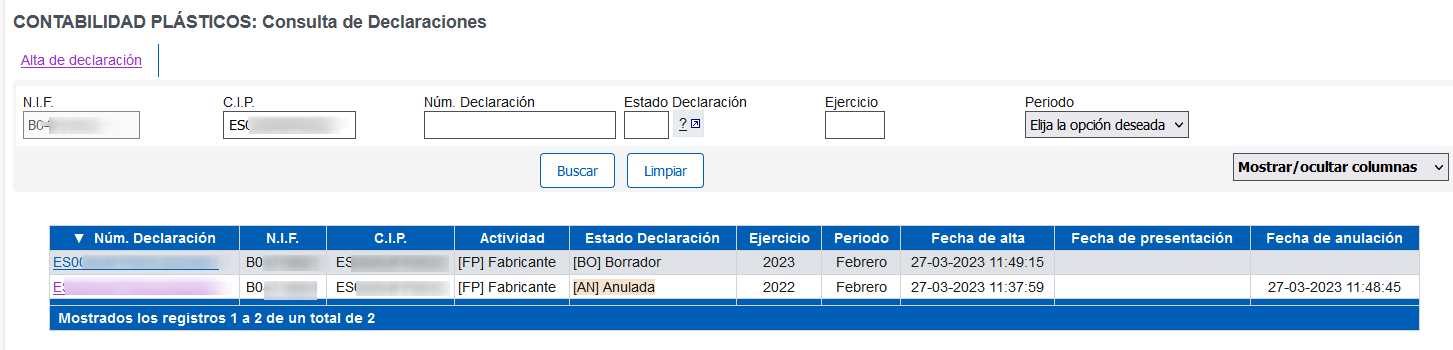 Consulta de declaraciones