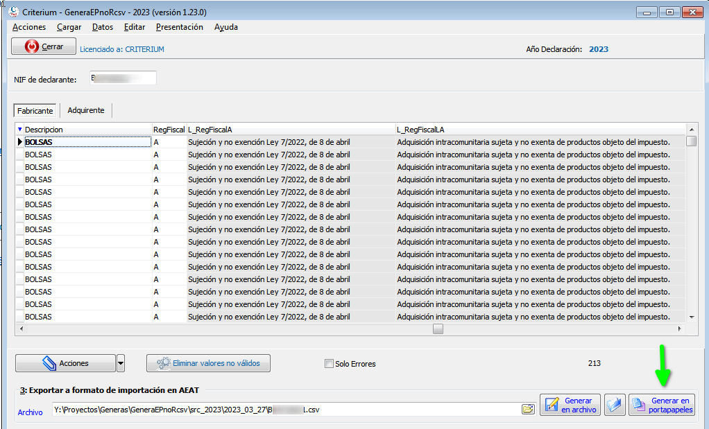 Generar archivo en portapapeles