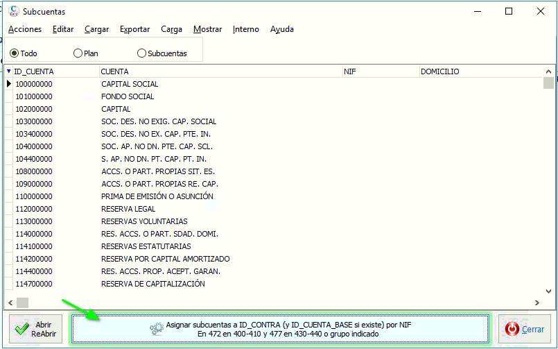 Formulario para asignar cuentas de A3 por NIF