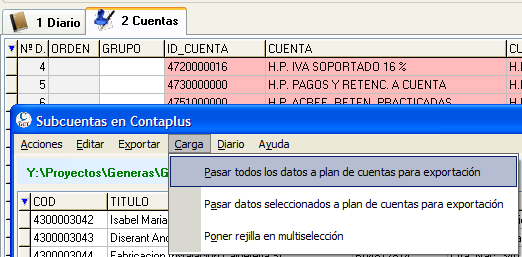 Carga de cuentas de Contaplus