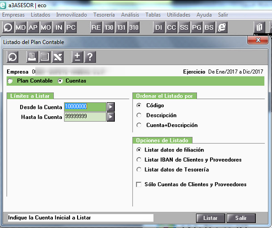 Exportar plan de cuentas de A3