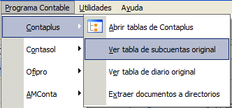 Menu de apertura de tablas de Contaplus