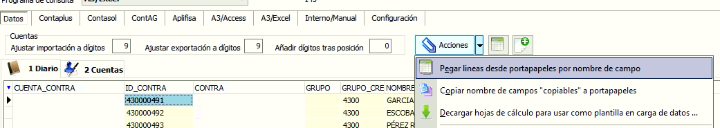 Pegar de facturas datos desde Excel