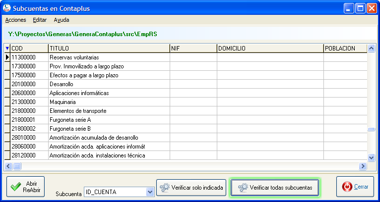 Verificar existencia de subcuenta en Contaplus
