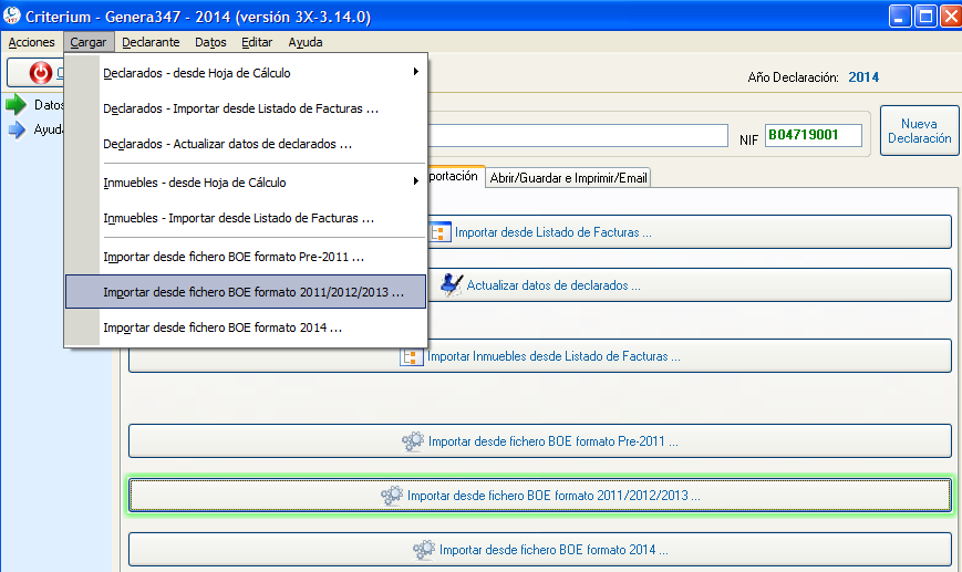 Importación de archivo BOE del modelo 347