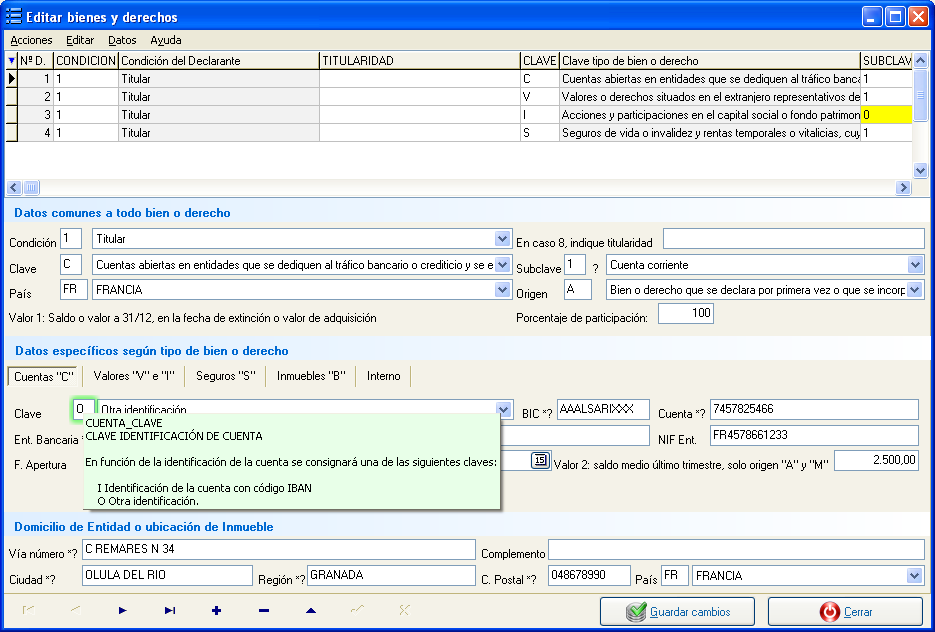 Editor de bienes y derechos del modelo 720