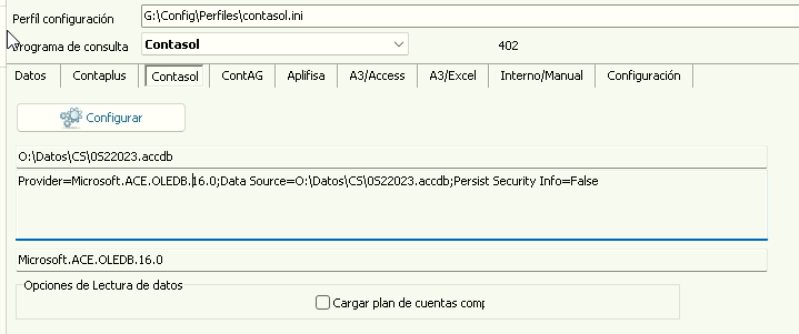 Configuración de acceso a base de datos de Contasol