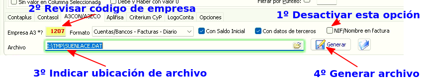 Generar archivo de enlace contable para A3