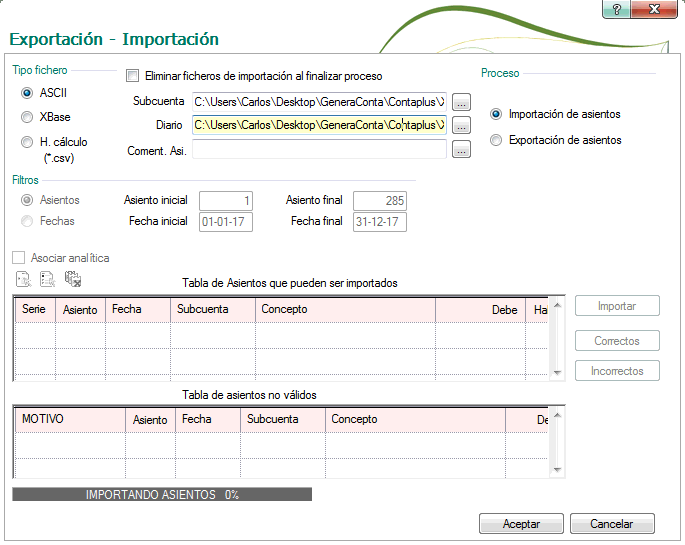 Importación de asientos y diario en Contaplus