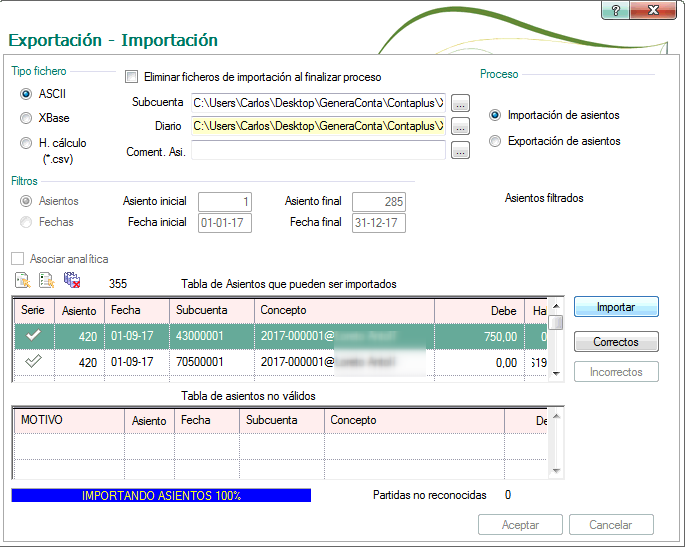 Importación final de asientos en Contaplus
