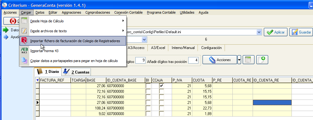 Importar archivo de facturas de Registradores