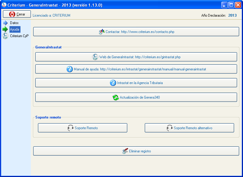 Panel de ayuda de GeneraIntrastat