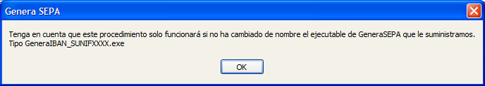Confirmación actualización GeneraSEPA
