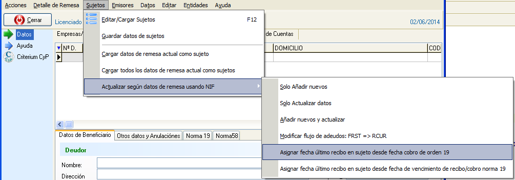 Actualizar datos de periodificación de la norma 19