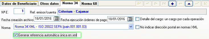 Configuración norma 34 XML SEPA
