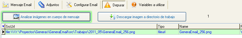 Depurar imágenes en archivos de notificación