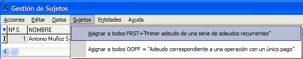 Asignar primer recibo a sujetos