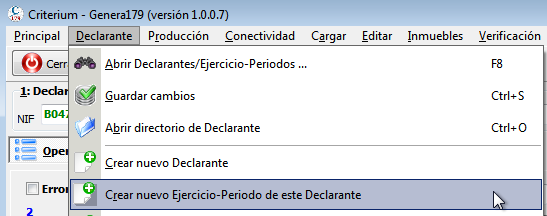 Crear ejercicio-periodo nuevo en modelo 179