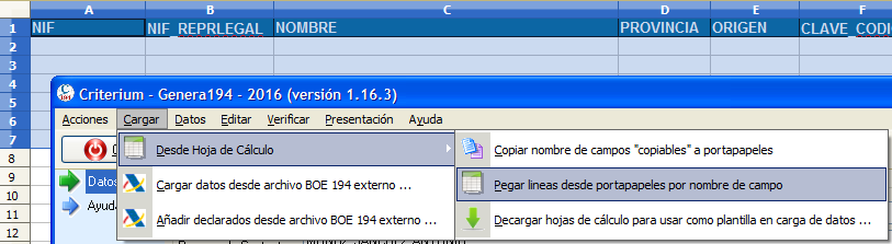 Cargar datos de hoja de cálculo a modelo 364