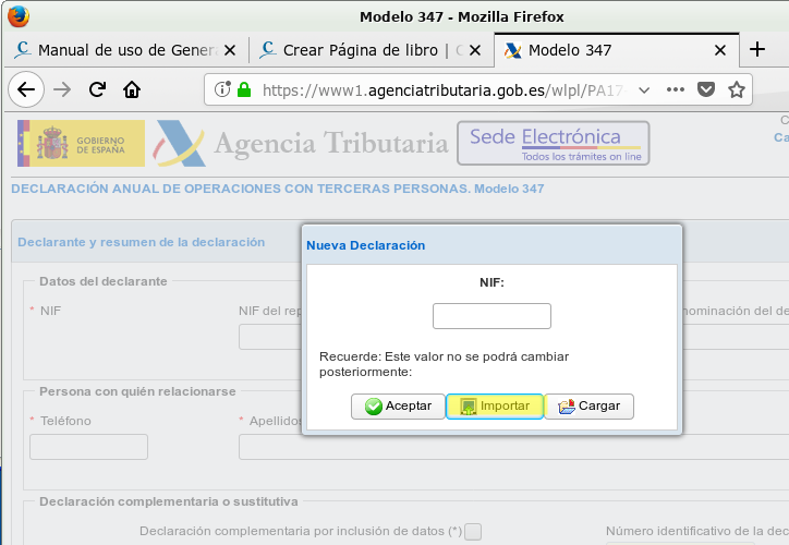 Importar archivo BOE en modelo 347 en web AEAT