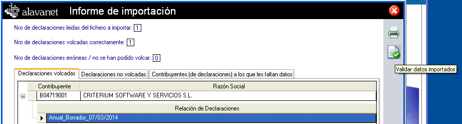 Informe de importación en AlavaNet