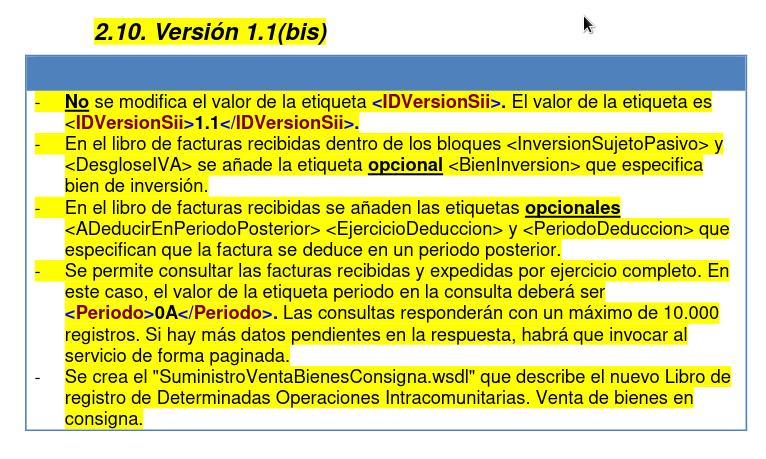 Cambios del SII versión 1.1 bis