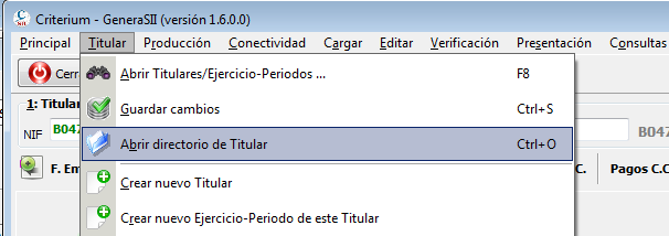 Abrir directorio de Titular