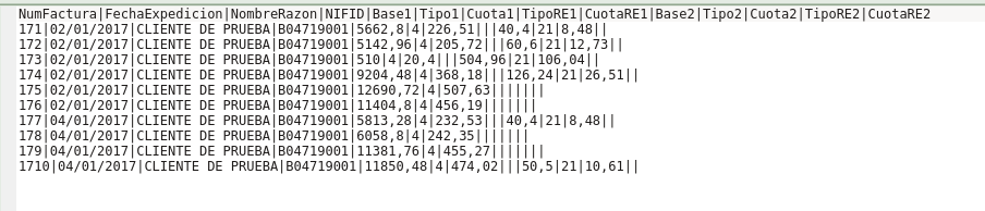 Configuración de archivo CSV para carga en modelo 179