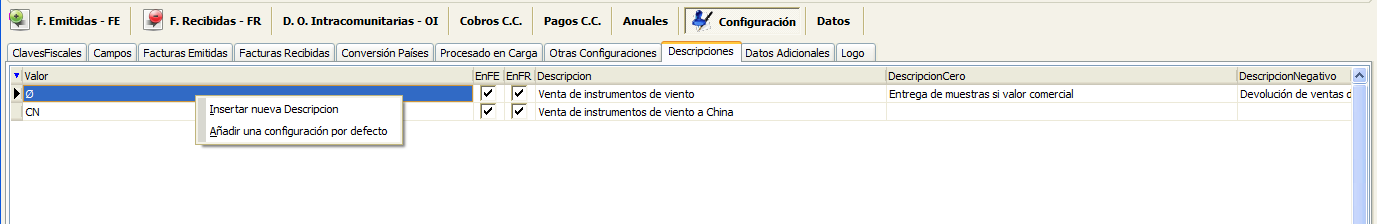 Configuración avanzada de descripciones