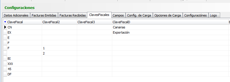 Configuración de claves fiscales