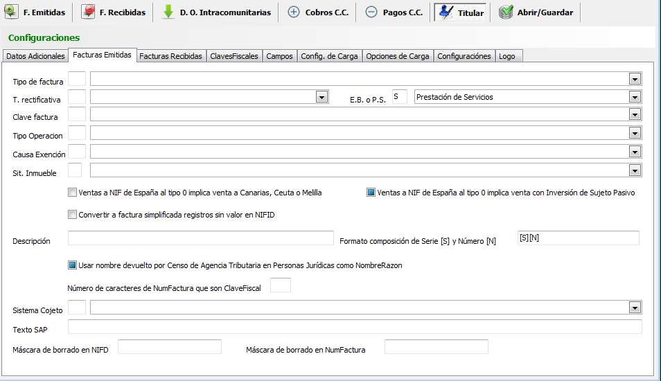 Configuraciones globales de facturas emitidas