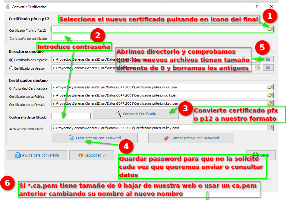 Esquema de conversión de certificado para uso en GeneraSII