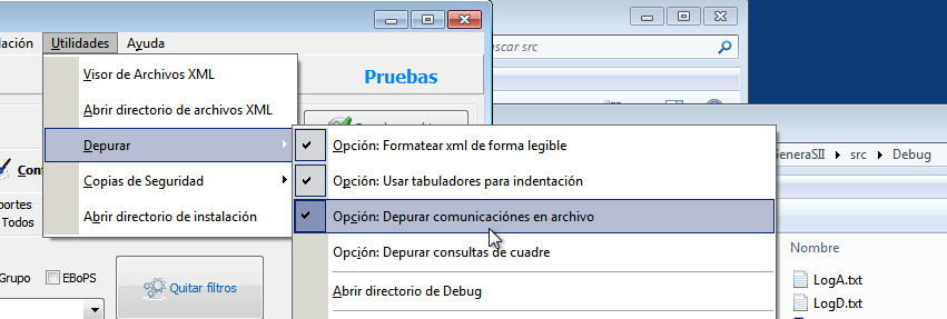 Opción para depurar comunicaciones con SII