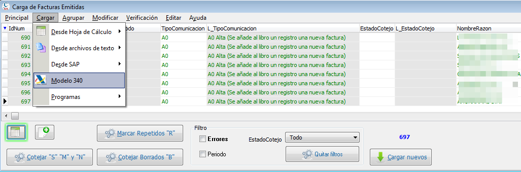 Importar modelo 340 en SII