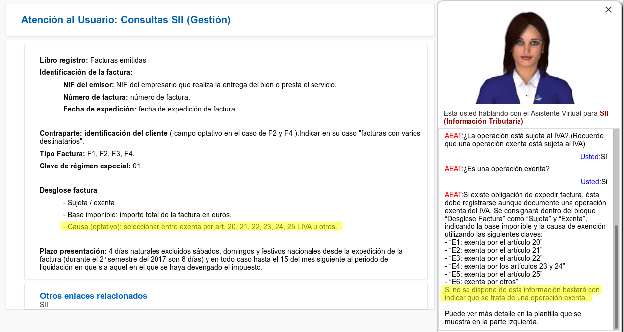 No obligación de registro de causa de exención