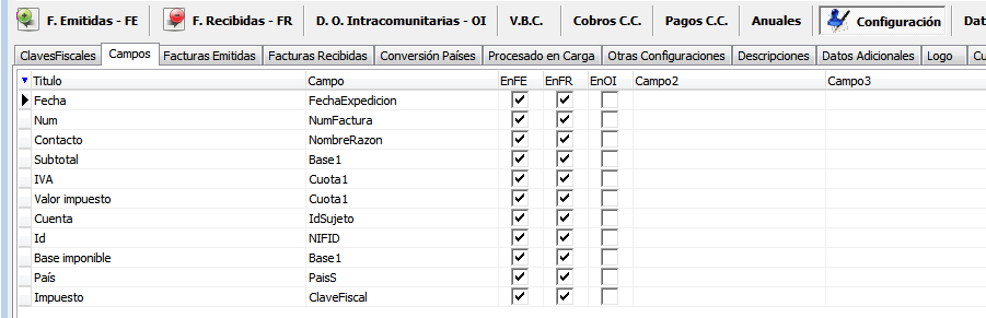 Relación entre títulos de datos en Holded y campos en GeneraSII