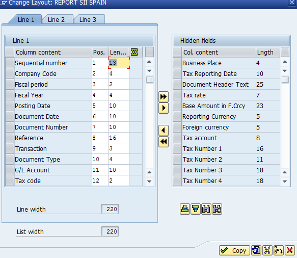 Configurar campos en informe de SAP