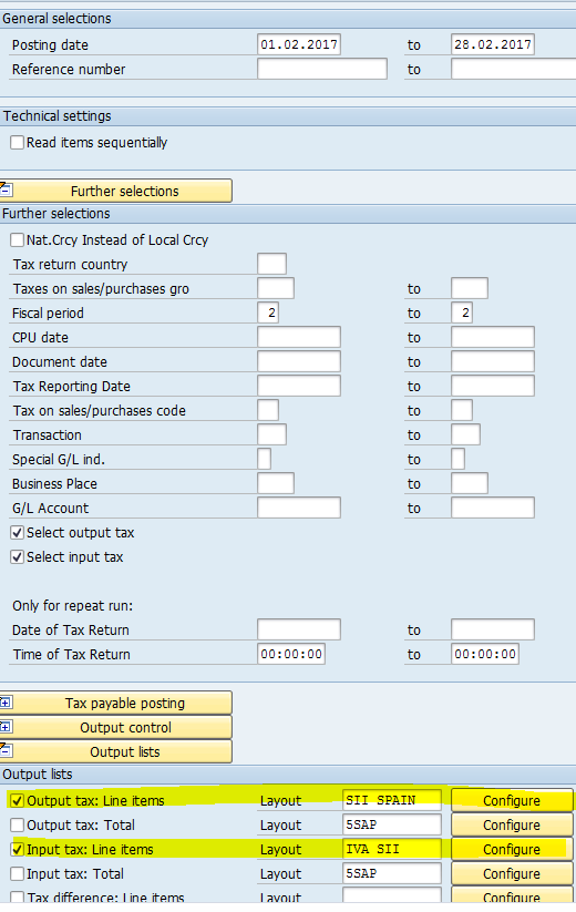 Configurar informe de SAP para carga en SII