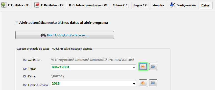 Pestaña de datos para actualizar estructura de tablas
