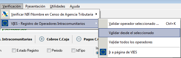 Verificar a través de VIES operador intracomunitario