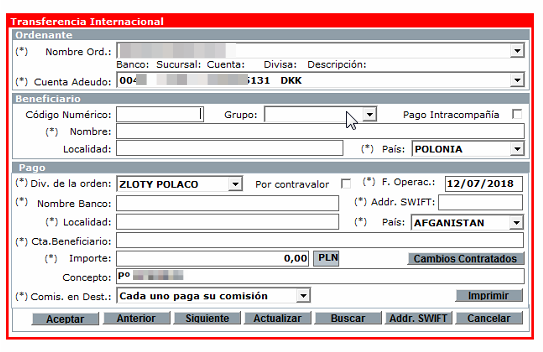 Transferencia Internacional de Banco Santander