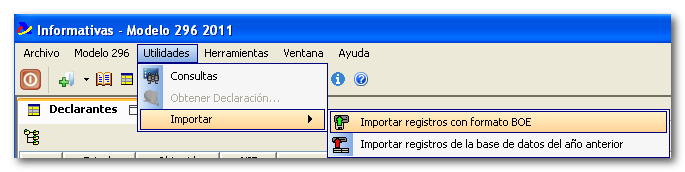 Utilidades → Importar → Importar registros con formato BOE.